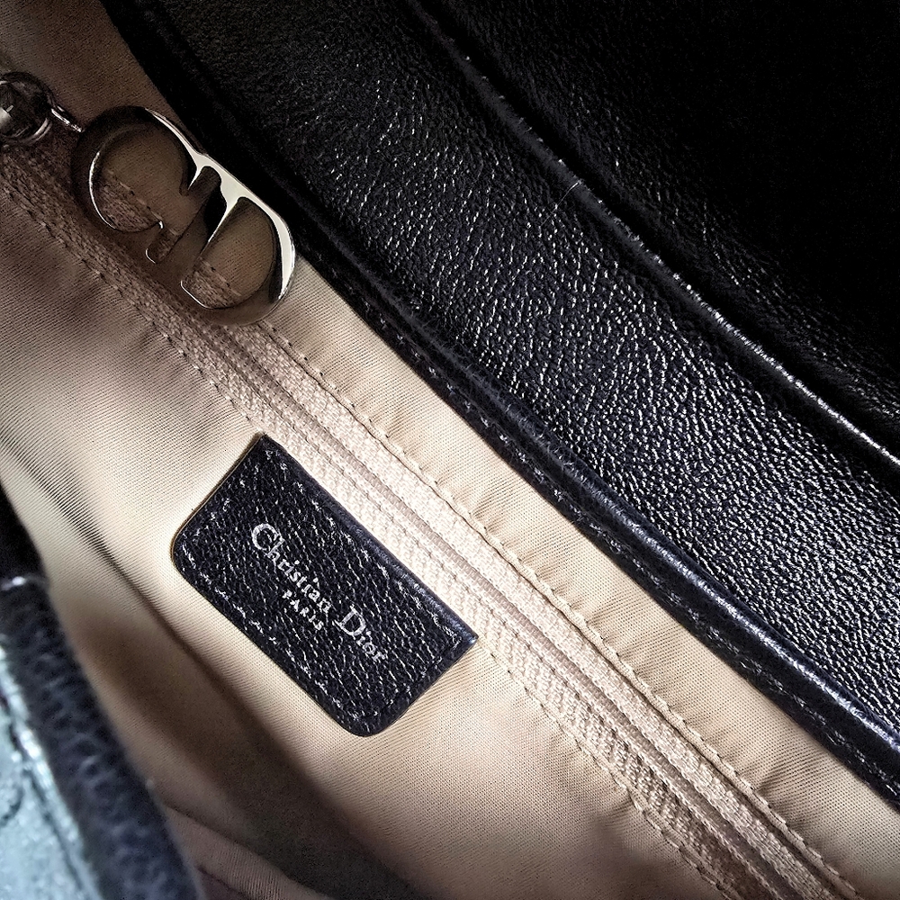 Dior Saddle Bag Vintage Black Goatskin Leather With Contrast Stitch - Picture 12 of 15